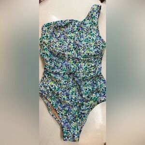 J Crew Floral Ruched One-Shoulder Swimsuit, sz S